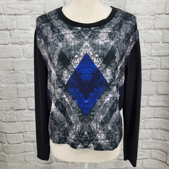 KIIND OF Medium Women's Blouse Top Black Multi Long Sleeve - Picture 1 of 16